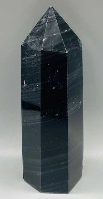 (image for) 2.6-3.2# Obsidian, Black W silver stripes obelisk