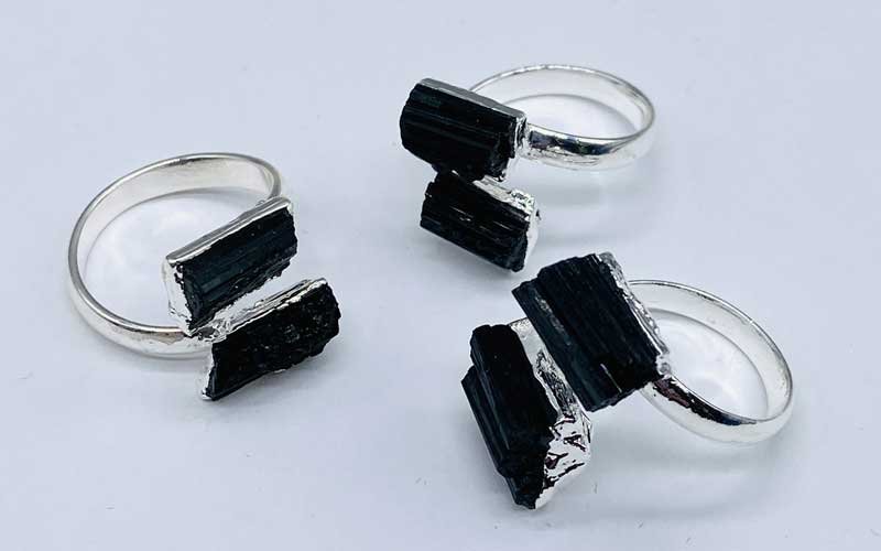 (image for) (set of 3) adjustable Tourmaline, Black rings
